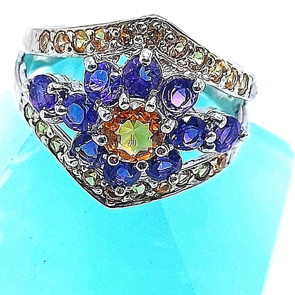 Natural Citrine 5mm, Amethyst, Sapphire 925 Sterling Silver Ring Size 7.5 - Picture 11 of 11